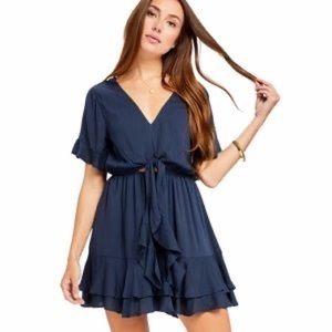 Gentle Fawn Navy Blue Ruffle Keyhole Mini Dress